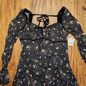 Free People Black Dress with Cream Floral Design